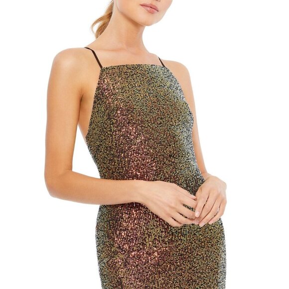 Mac Duggal Multi-Colored Sequined Square Neck Gown Copper 2 #8462 - Picture 2 of 8